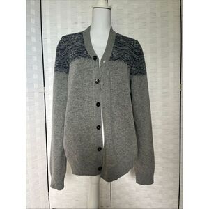 Faconnable Mens Large Gray 100% Soft Merino Wool Button Up Cardigan EUC